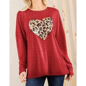 NEW HEIMISH USA leopard sequins heart top in red
